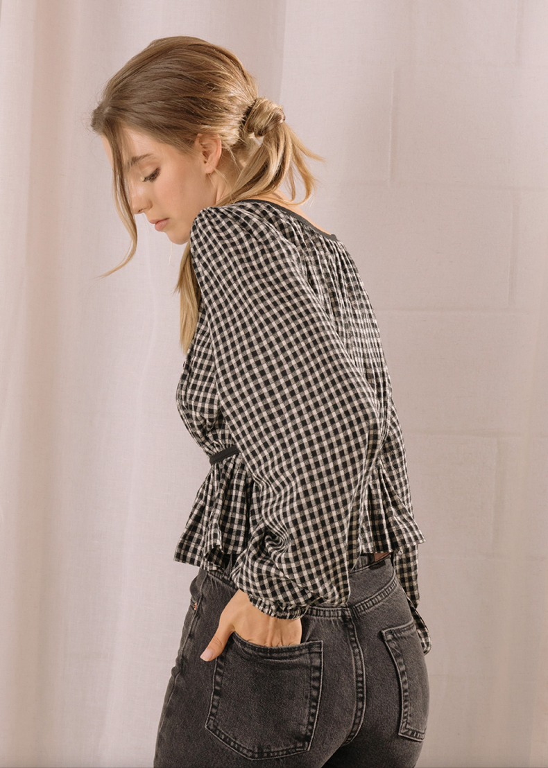 Gingham Peplum Blouse