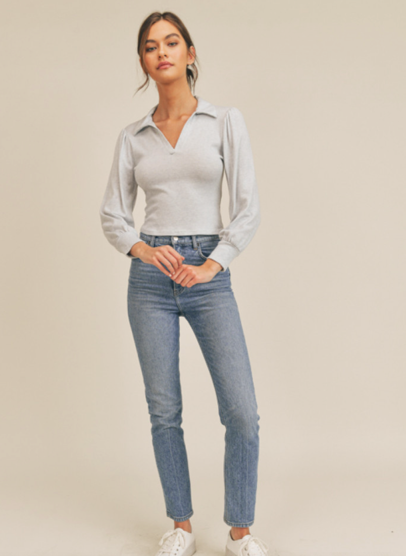 Collar V-Neck Long Sleeve