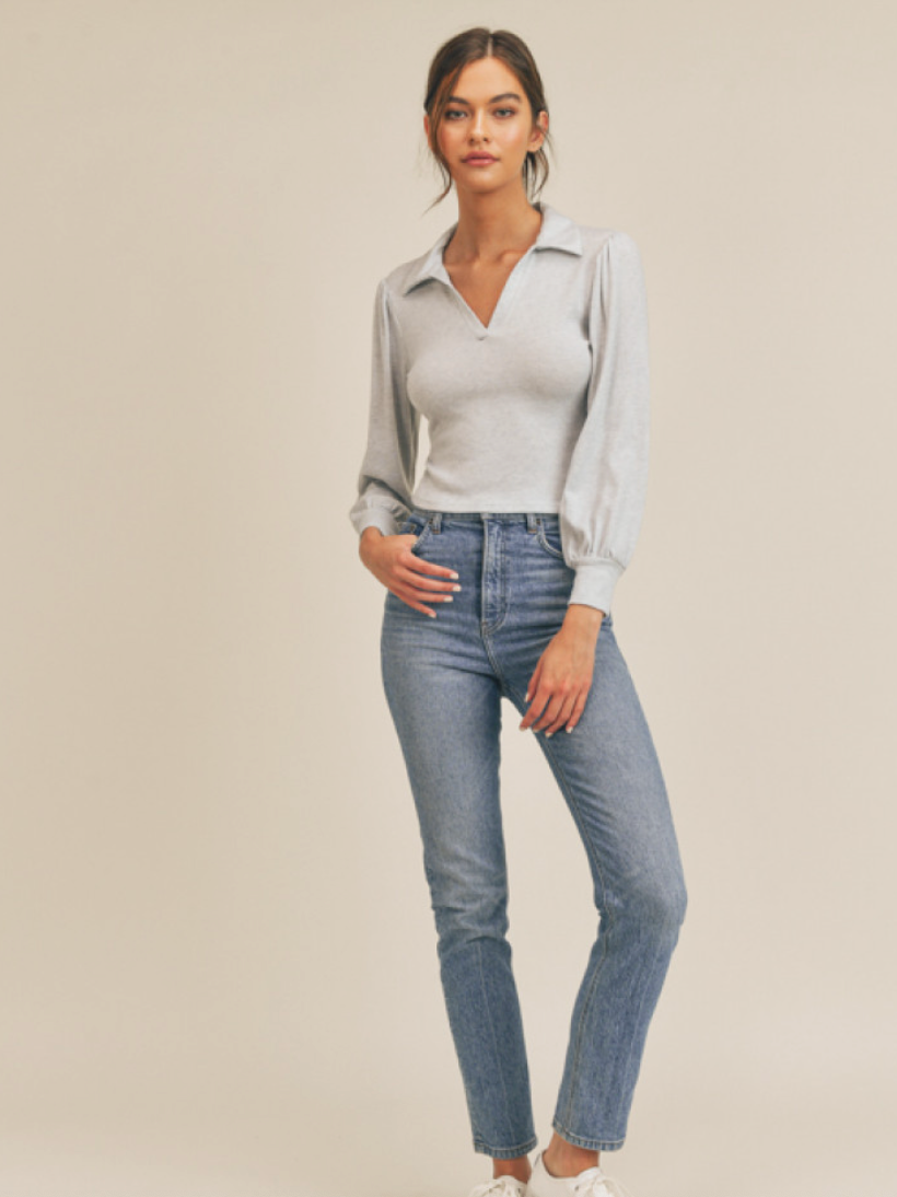 Collar V-Neck Long Sleeve