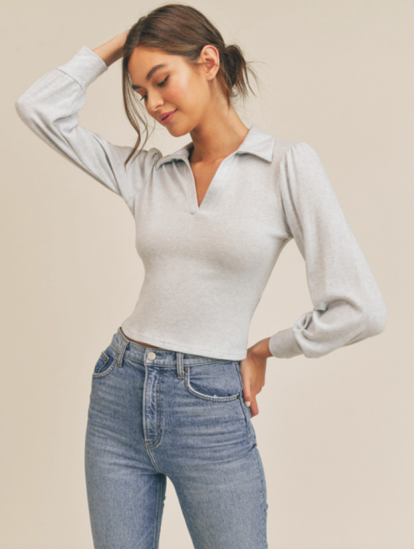 Collar V-Neck Long Sleeve