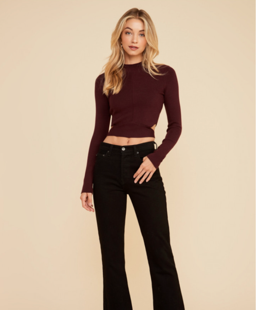 Cutout Tie-Back Knit Sweater