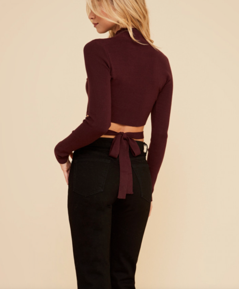 Cutout Tie-Back Knit Sweater