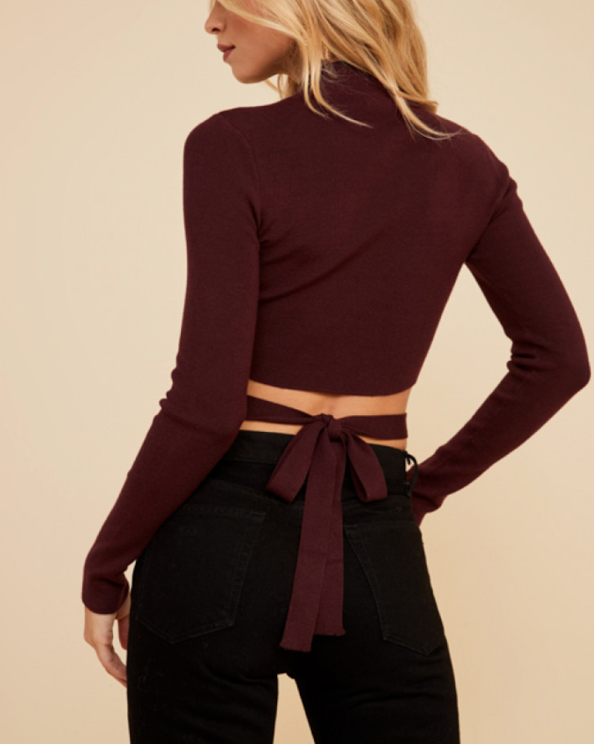 Cutout Tie-Back Knit Sweater