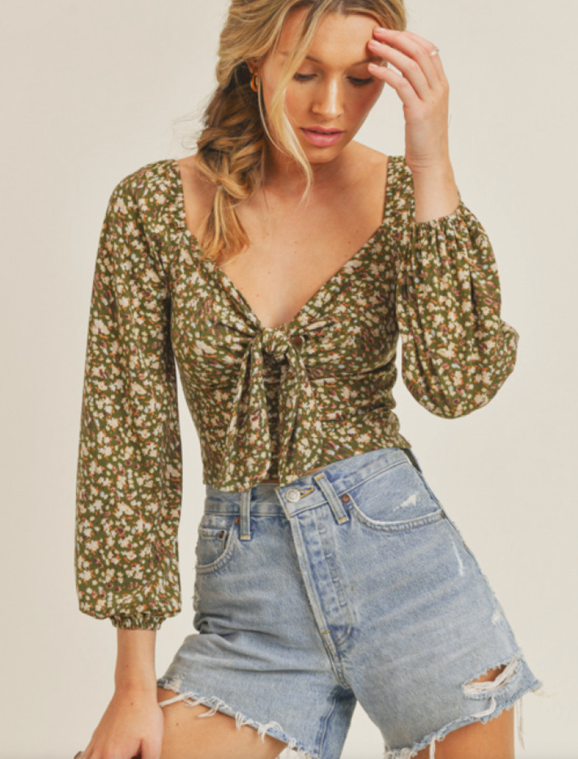 Floral Print Tie Front Blouse