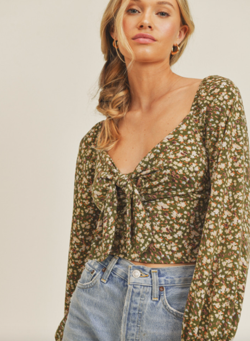 Floral Print Tie Front Blouse