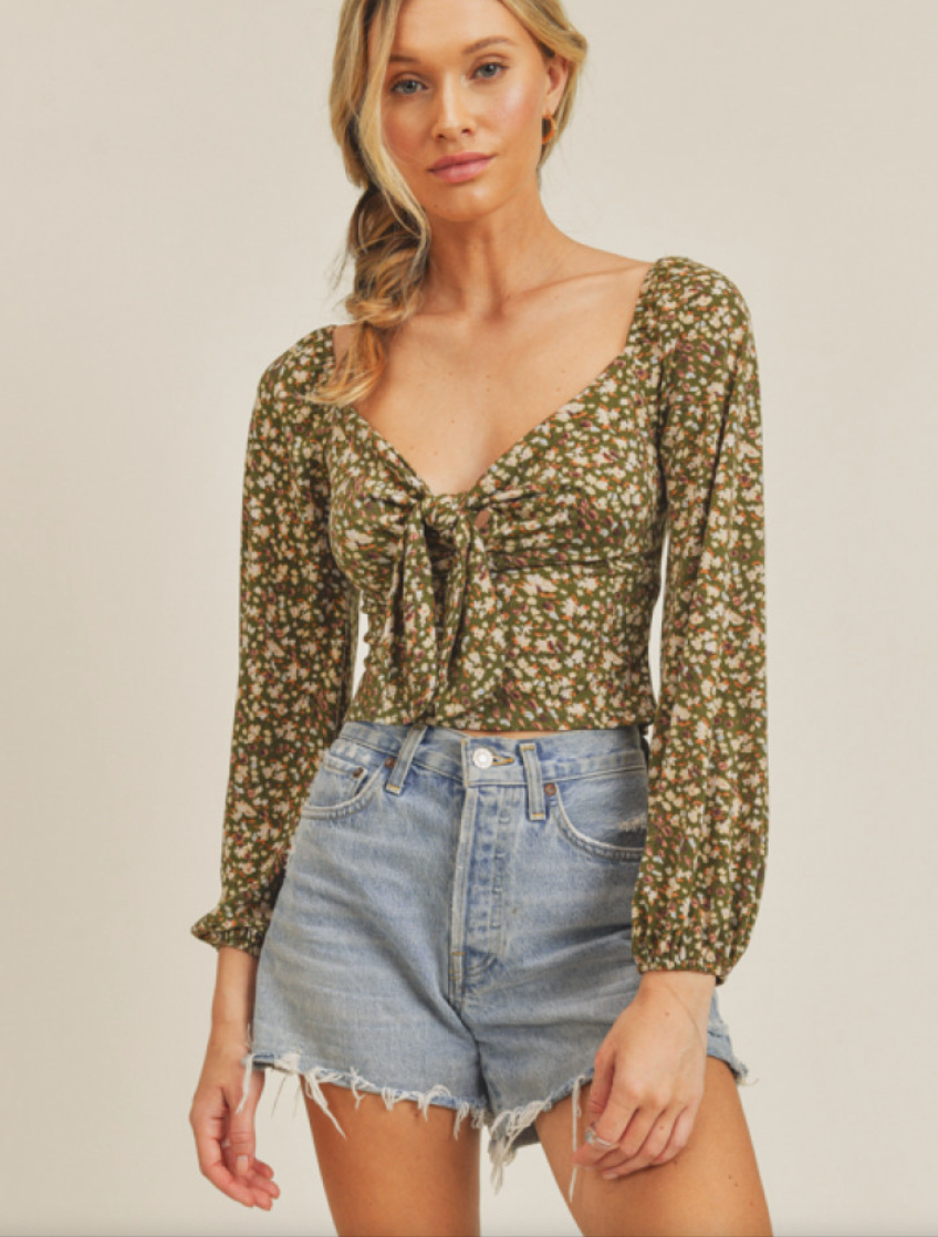 Floral Print Tie Front Blouse