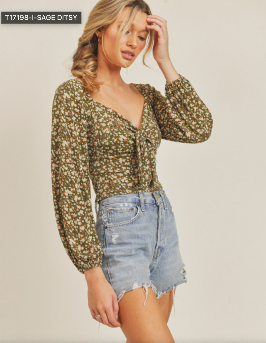 Floral Print Tie Front Blouse