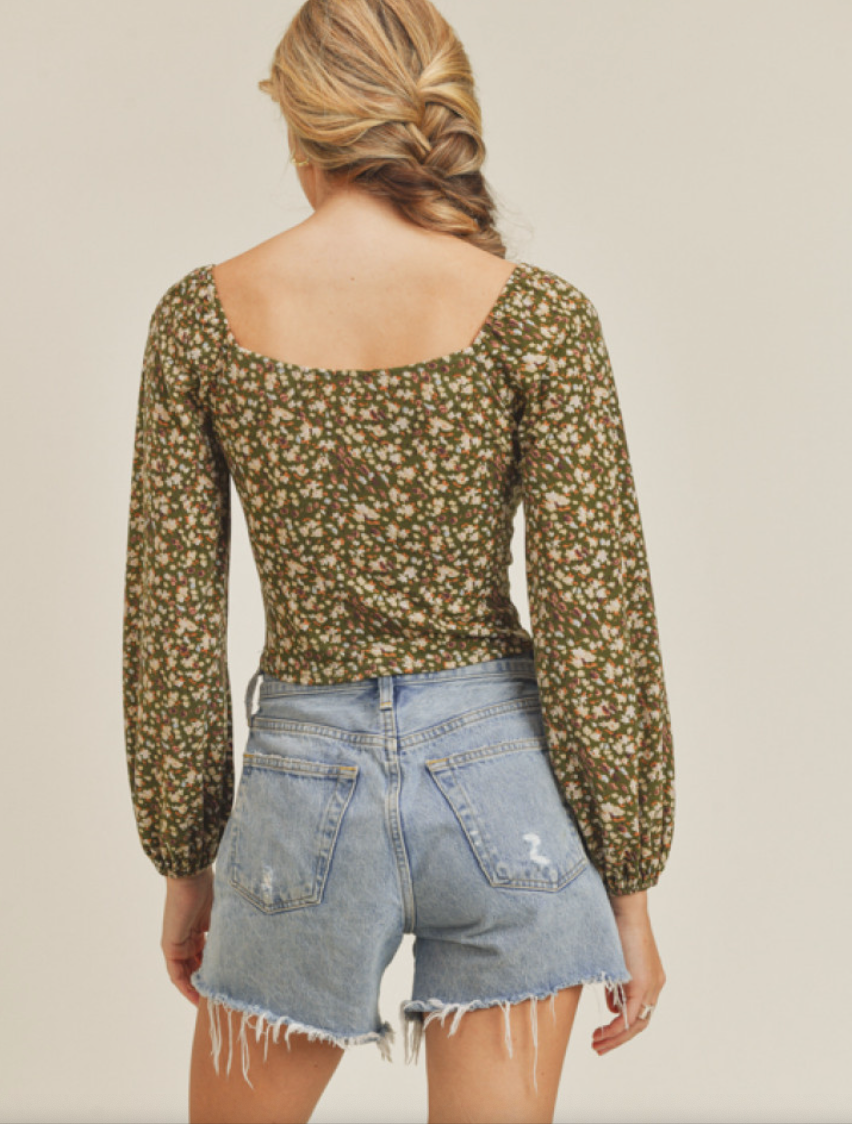 Floral Print Tie Front Blouse